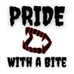 The logo for Pride with a Bite that features a pair of fangs