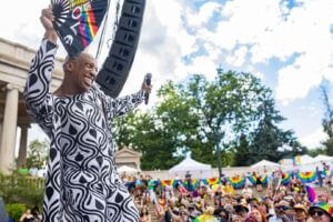 DeMarcio addresses a packed crowd at Denver PrideFest